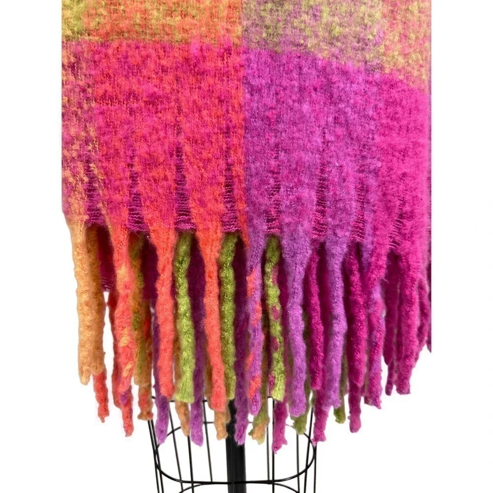 Magaschoni Faux Mohair Throw 50x60 Fringed Hot pink Orange Purple NWT